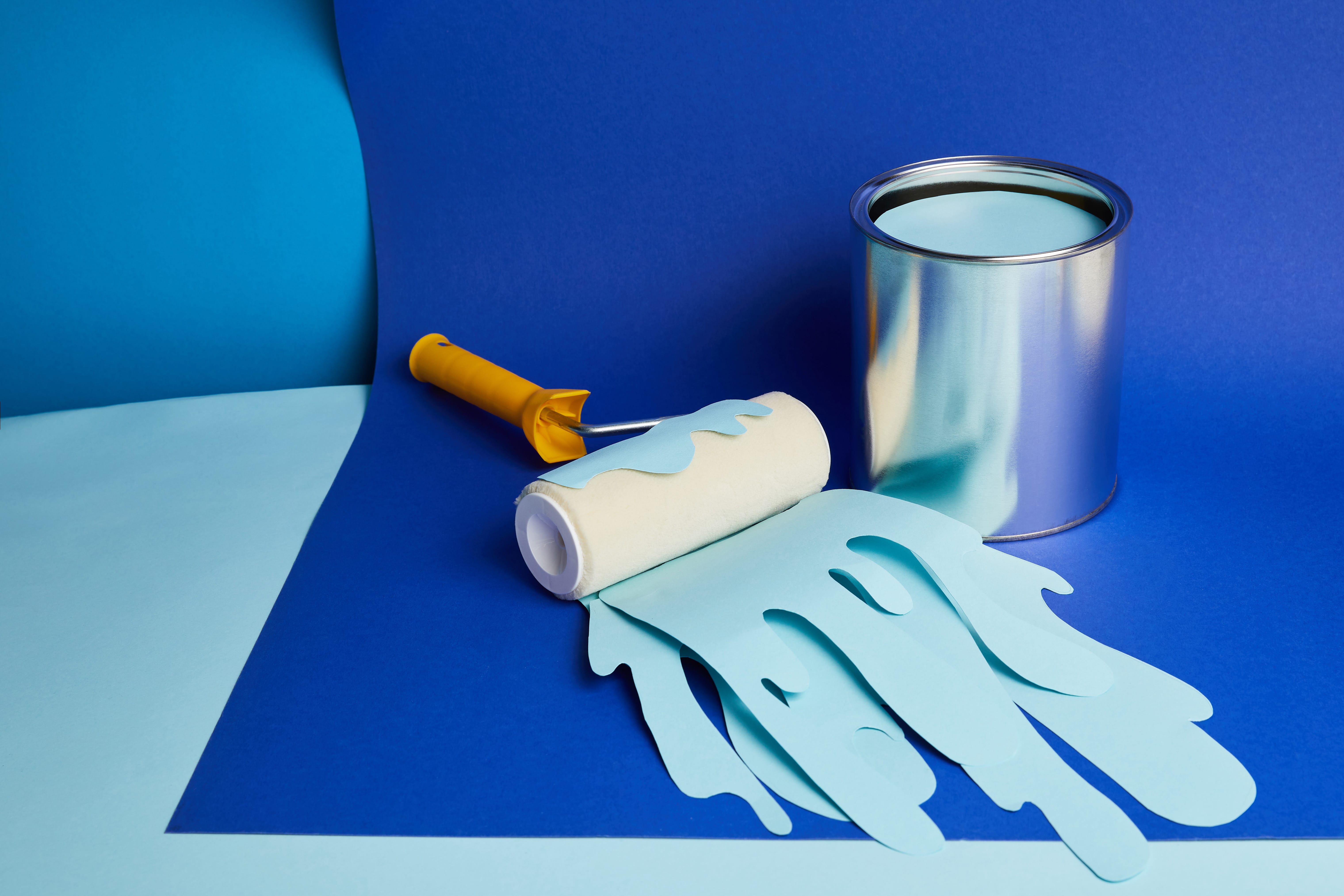 Paints 5 metal can and roller with dripping paper cut paint 2024 11 12 09 24 13 utc