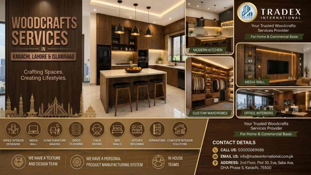 Modern Kitchen Designing and Woodcrafts Services Solutions in Pakistan