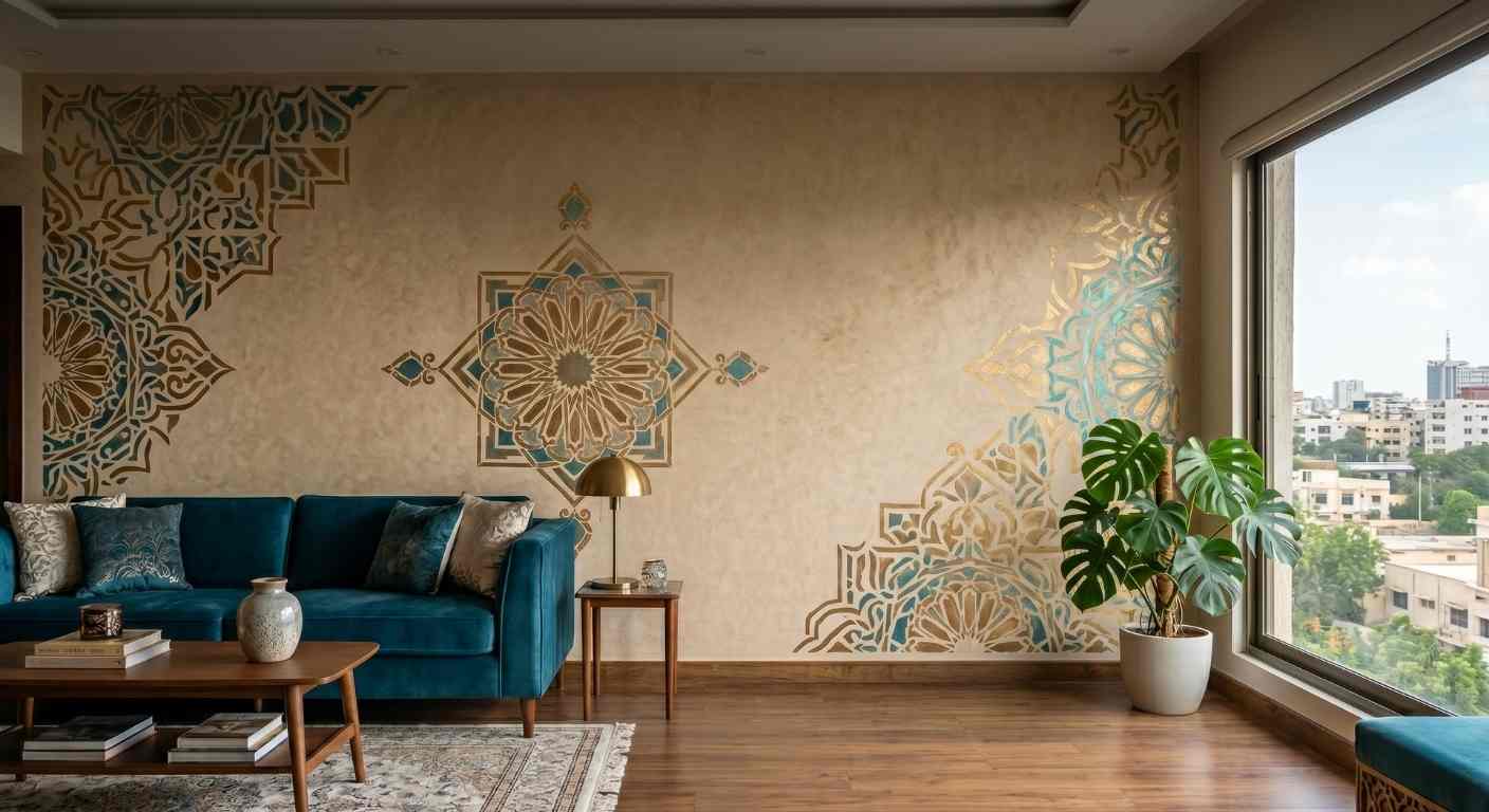 Premium Stencil Texture Service Karachi Best Wall Design at Rs 700sq ft