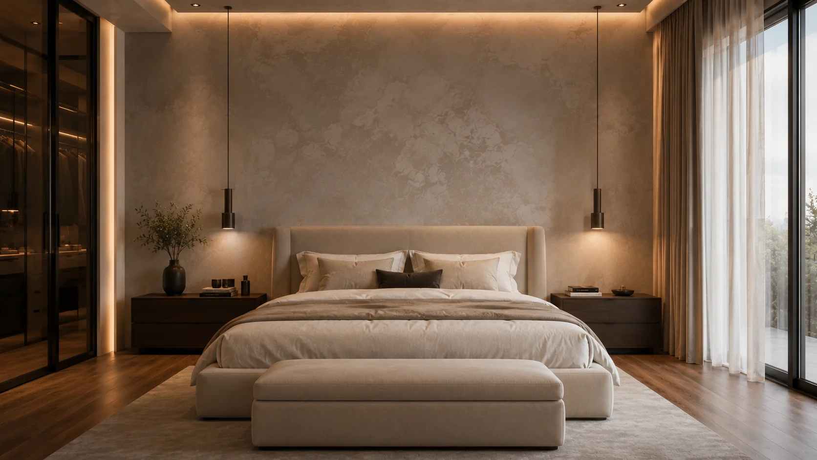 Luxury Bedroom with Microcement Accent Wall