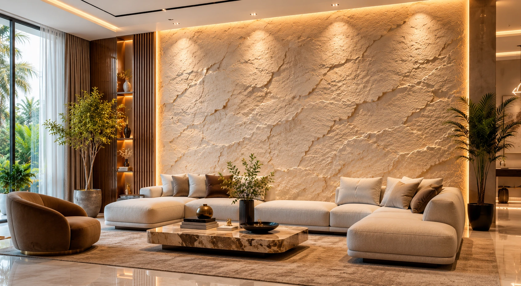 Luxury Rockwall Texture Design in Karachi