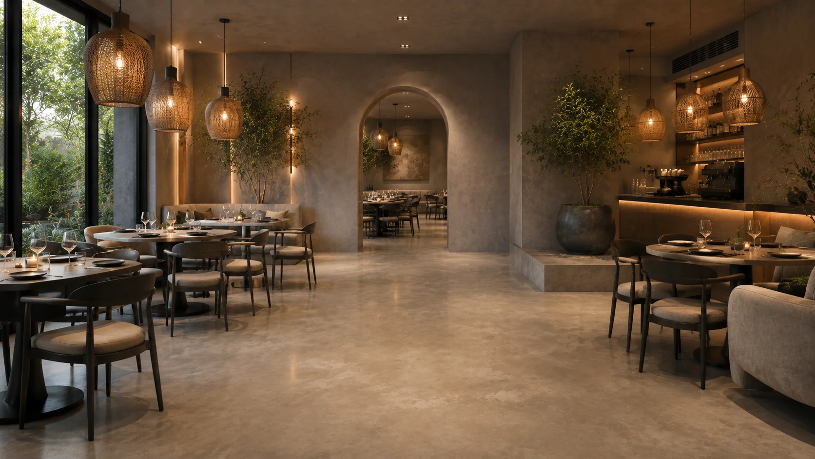 Seamless microcement flooring in a contemporary interior