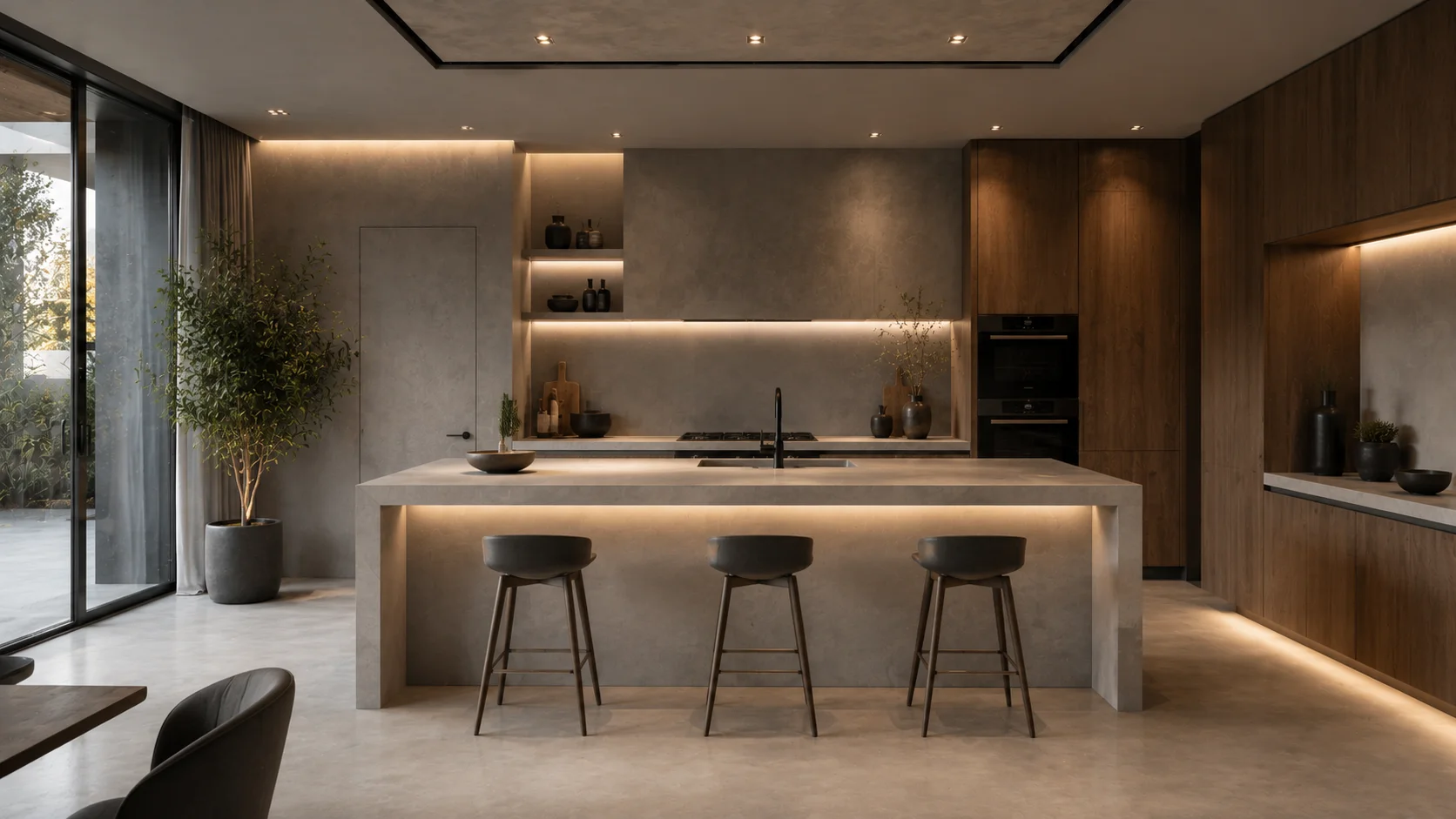 Microcement kitchen worktop and splashback finish