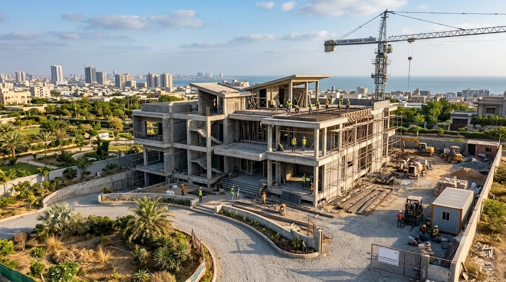Professional Gray Structure House Construction in Karachi