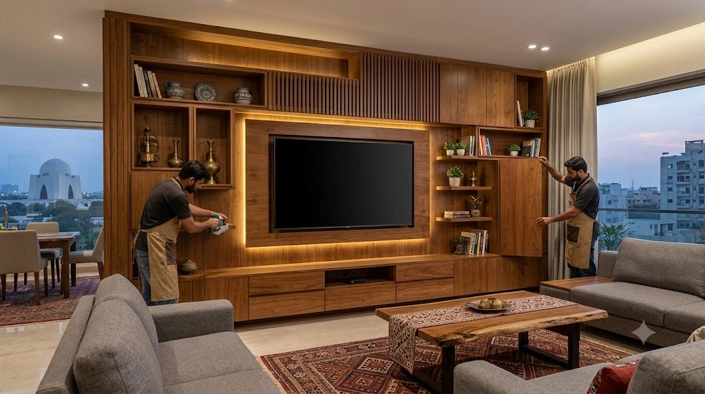 Wooden Media Wall Designer & Maker in Karachi