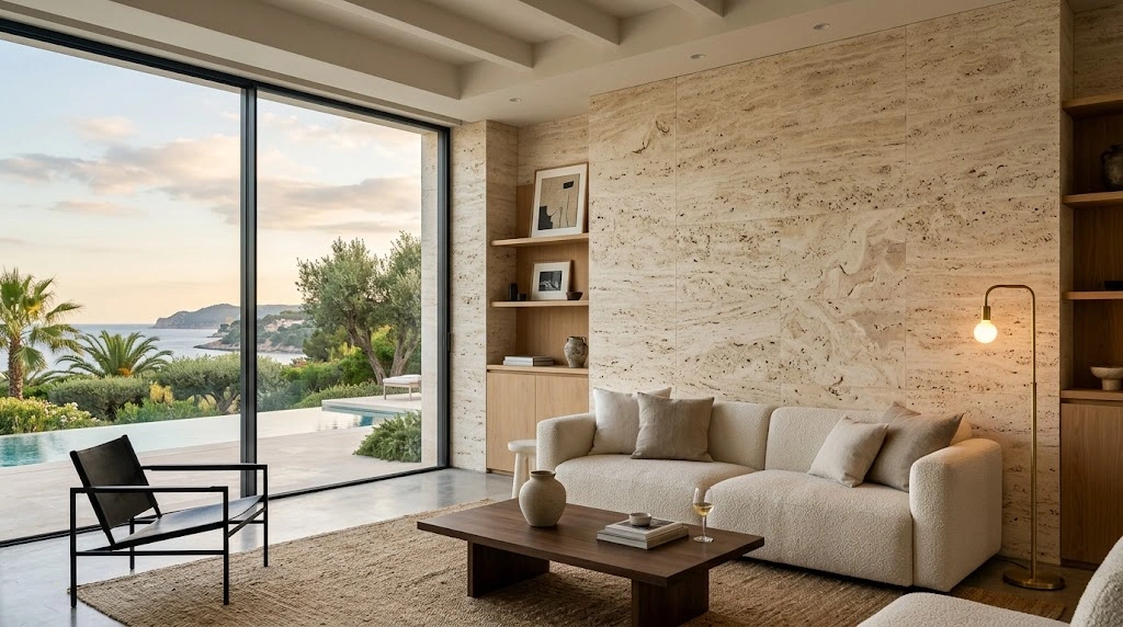 How Does Travertine Texture Transform Plain Interior Walls